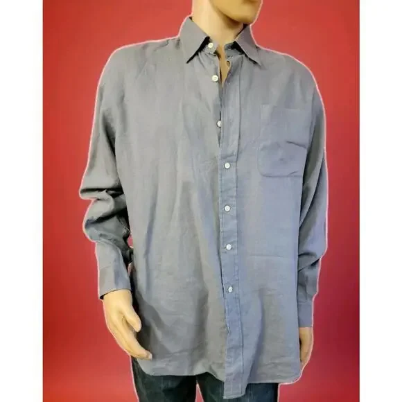 DOUBLE RRL Ralph Lauren gray Linen Long Sleeve Button Up Size L Men's Shirt #C - Picture 1 of 8